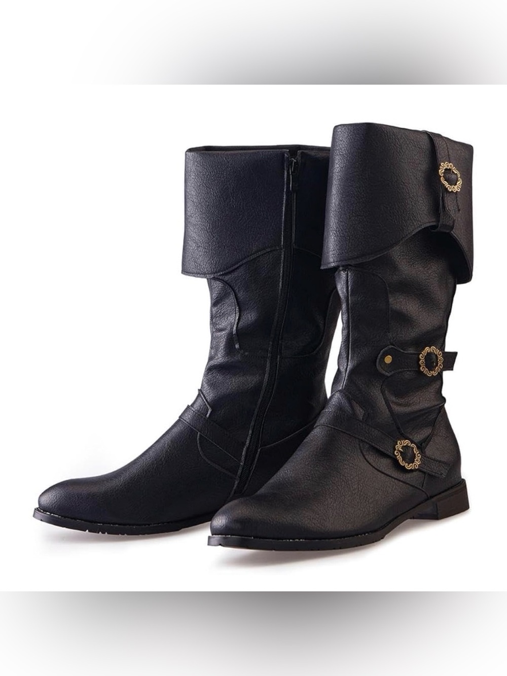 DUNHAO COS Men's Faux Leather Medieval Boots Viking Pirate Costume  Renaissance